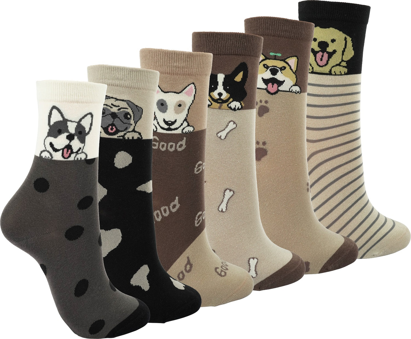 BenSorts Women's Cute Animal Crew Socks Cat Dog 6 Pairs Socks Christmas Gifts for Women Size 5-11