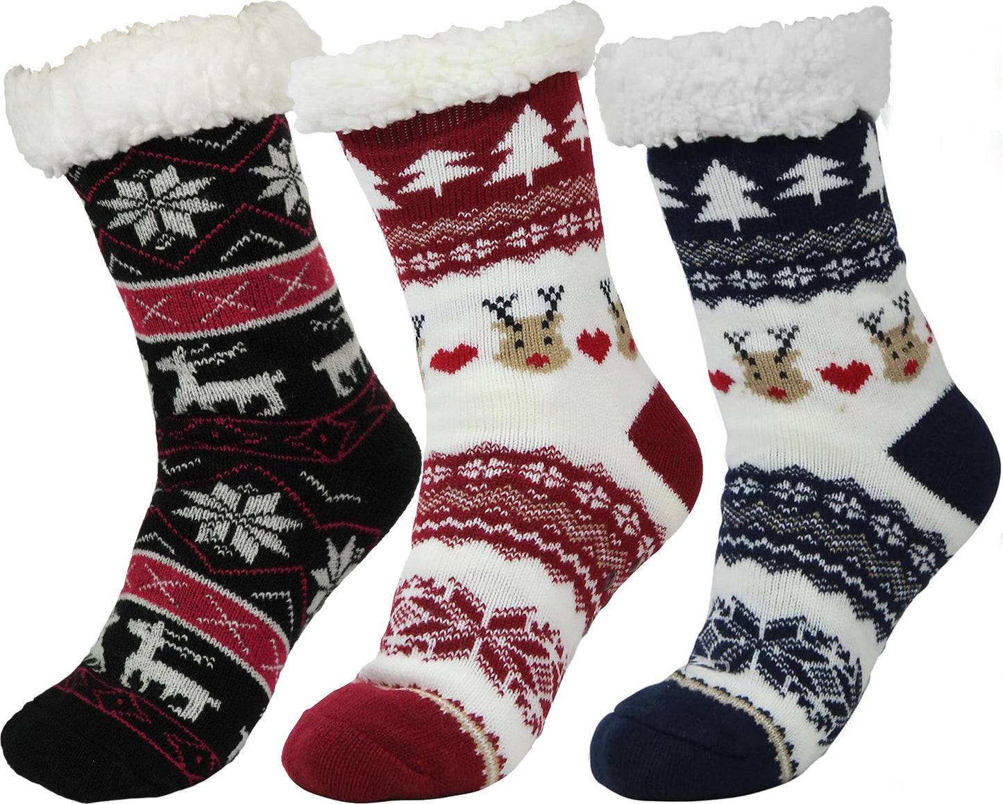 BenSorts Women Winter Thick Slipper Socks with Grippers Non Slip Warm Fuzzy Socks Christmas Gifts