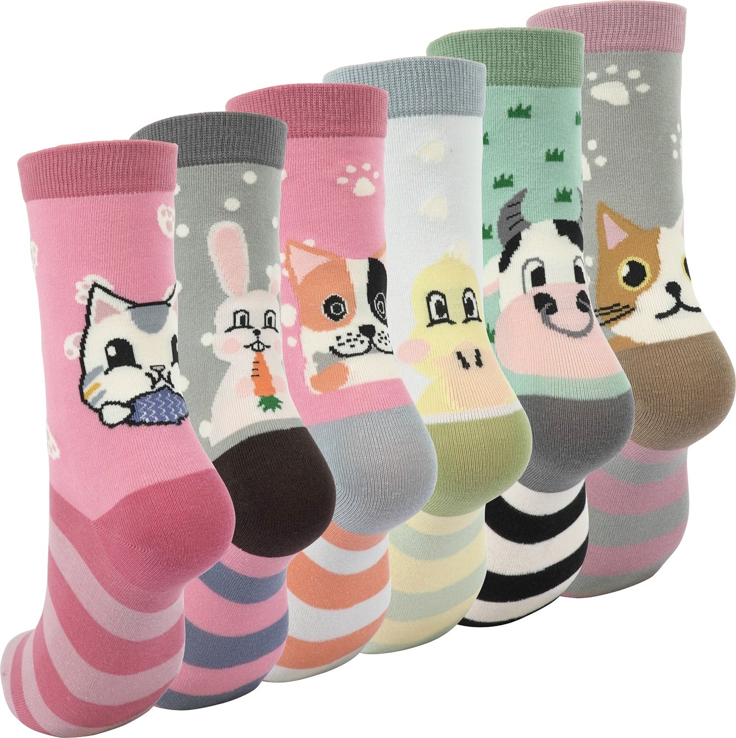 BenSorts Women's Cute Animal Crew Socks Cat Dog 6 Pairs Socks Christmas Gifts for Women Size 5-11