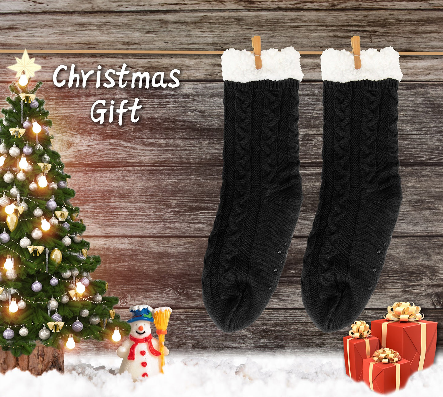 BenSorts Men Fuzzy Slipper Socks with Grippers Non Slip Indoor House Socks Christmas Gifts