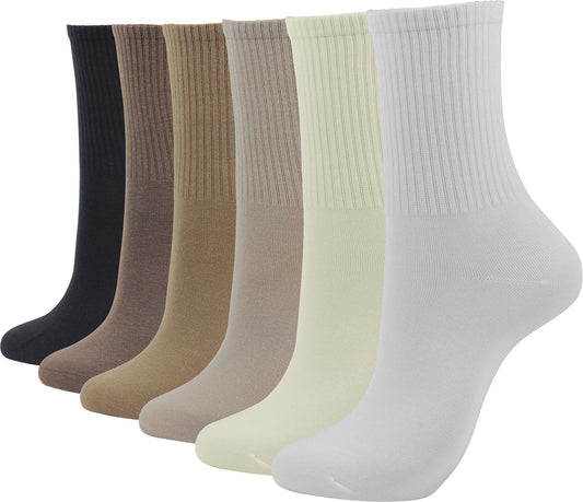 BenSorts Women Crew Socks Casual Cotton Calf Socks 6 Pairs Size 5-11