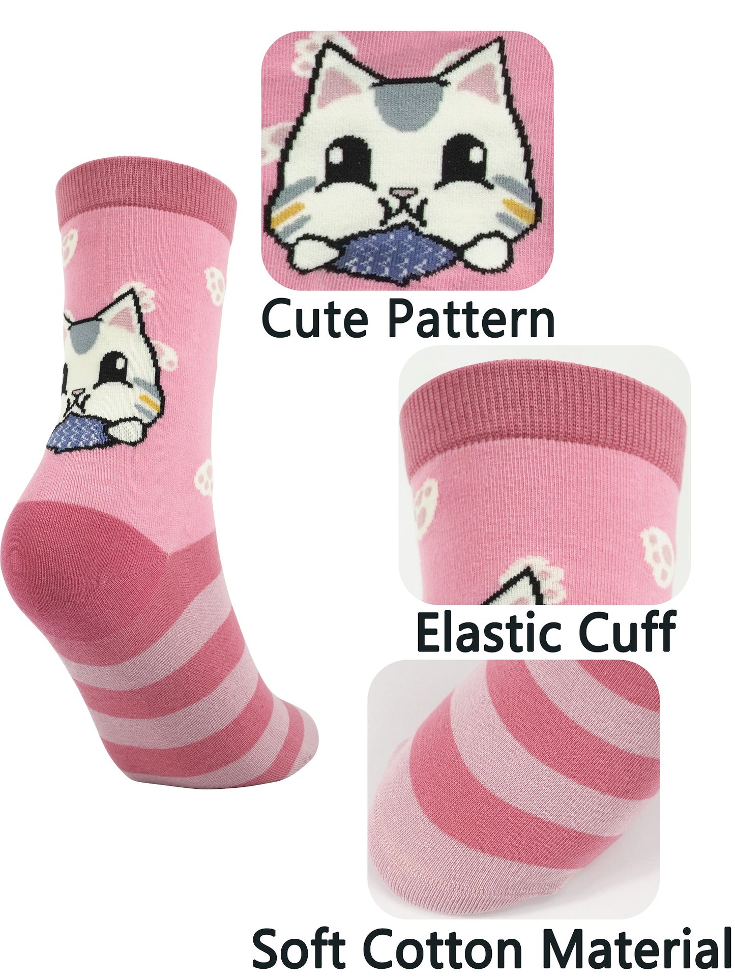 BenSorts Women's Cute Animal Crew Socks Cat Dog 6 Pairs Socks Christmas Gifts for Women Size 5-11
