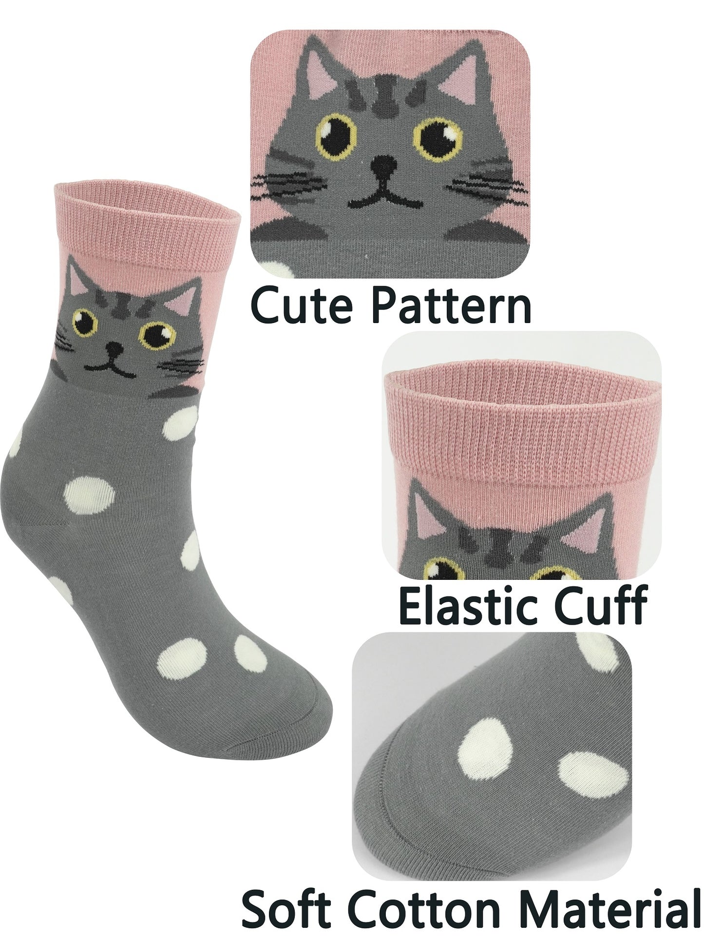 BenSorts Women's Cute Animal Crew Socks Cat Dog 6 Pairs Socks Christmas Gifts for Women Size 5-11