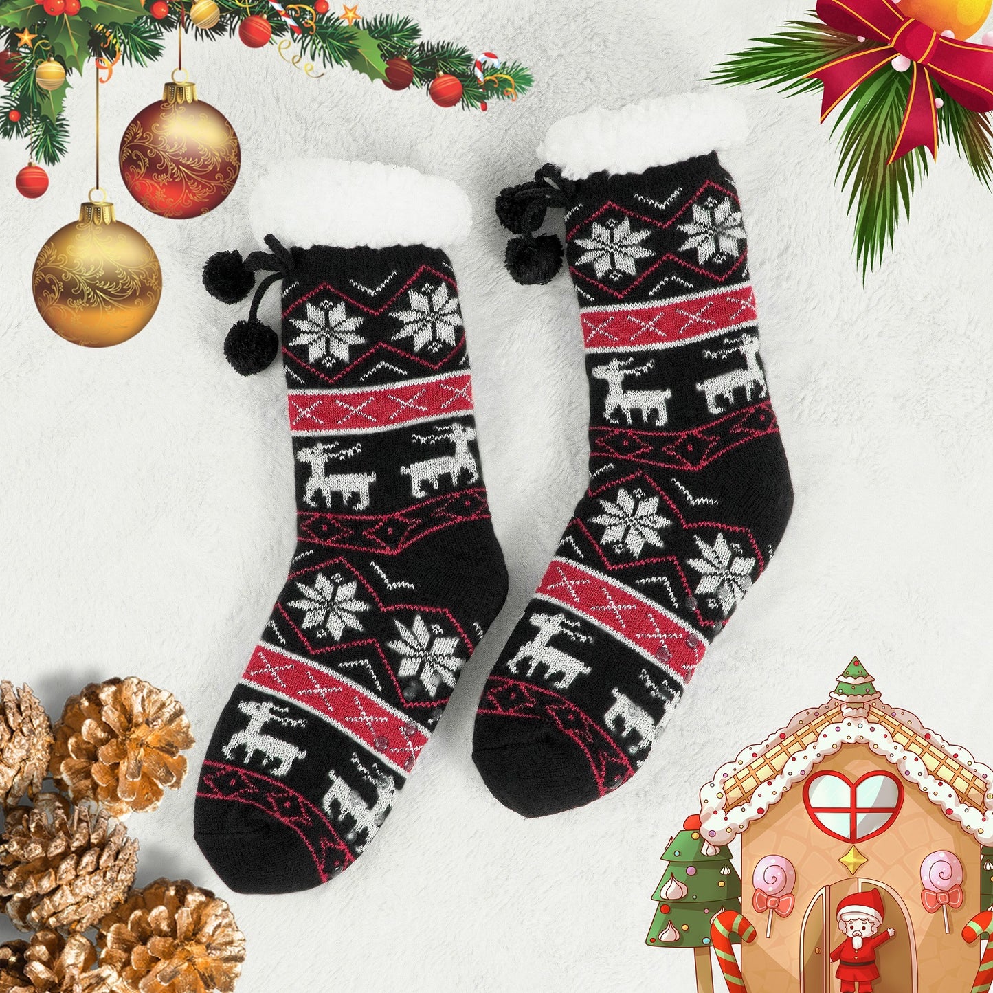 BenSorts Women Non Slip Winter Thick Slipper Socks with Grippers Warm Fuzzy Socks Christmas Gifts