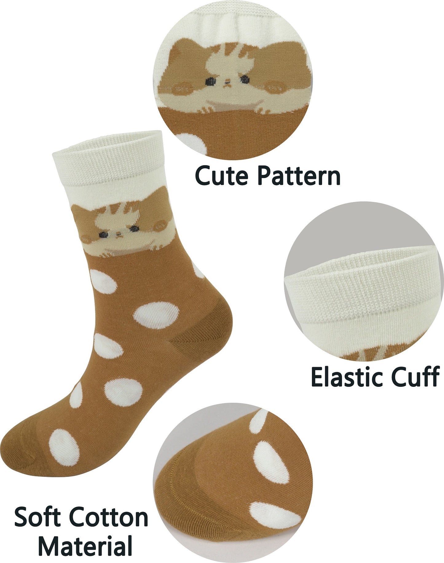 BenSorts Women's Cute Animal Crew Socks Cat Dog 6 Pairs Socks Christmas Gifts for Women Size 5-11