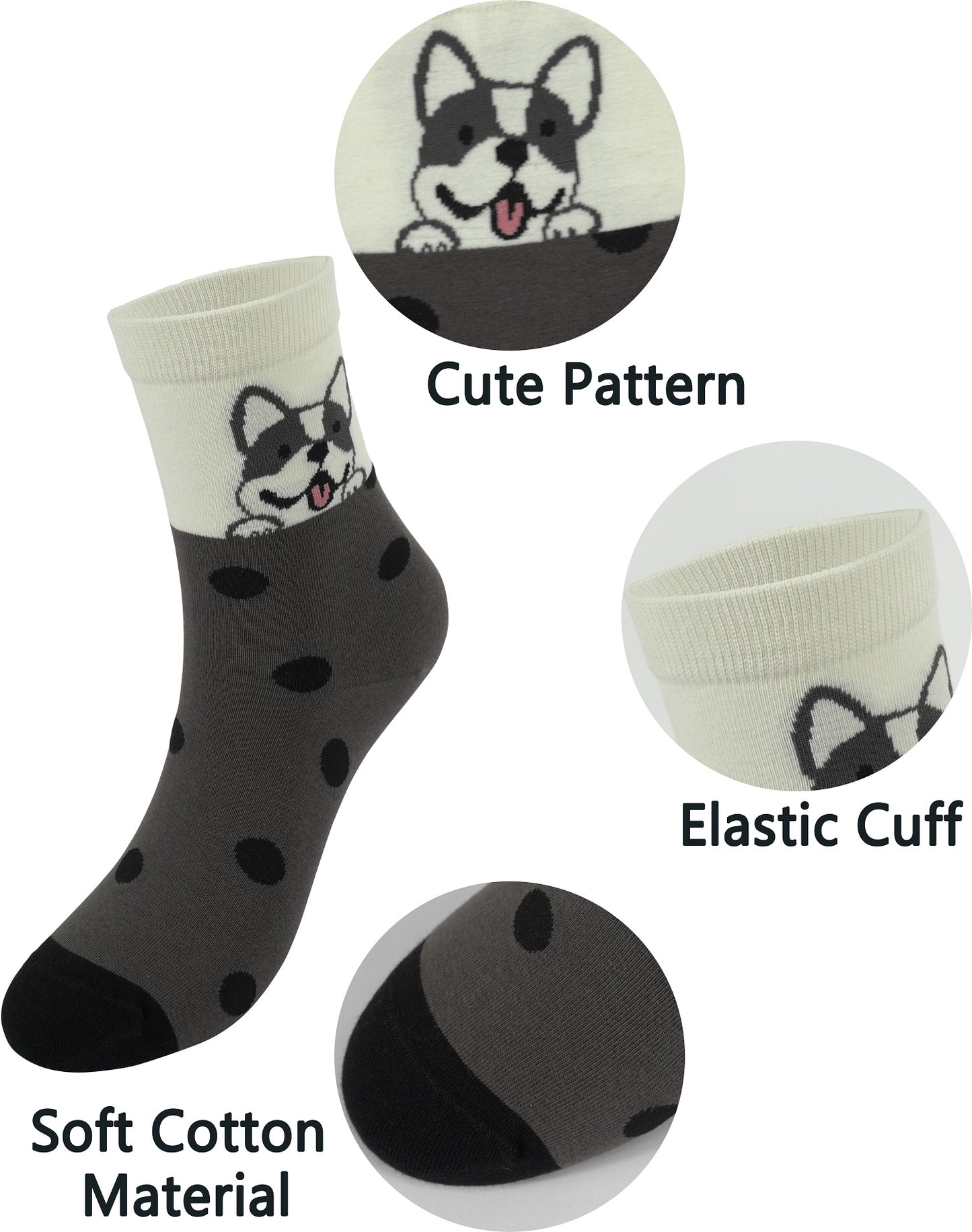 BenSorts Women's Cute Animal Crew Socks Cat Dog 6 Pairs Socks Christmas Gifts for Women Size 5-11