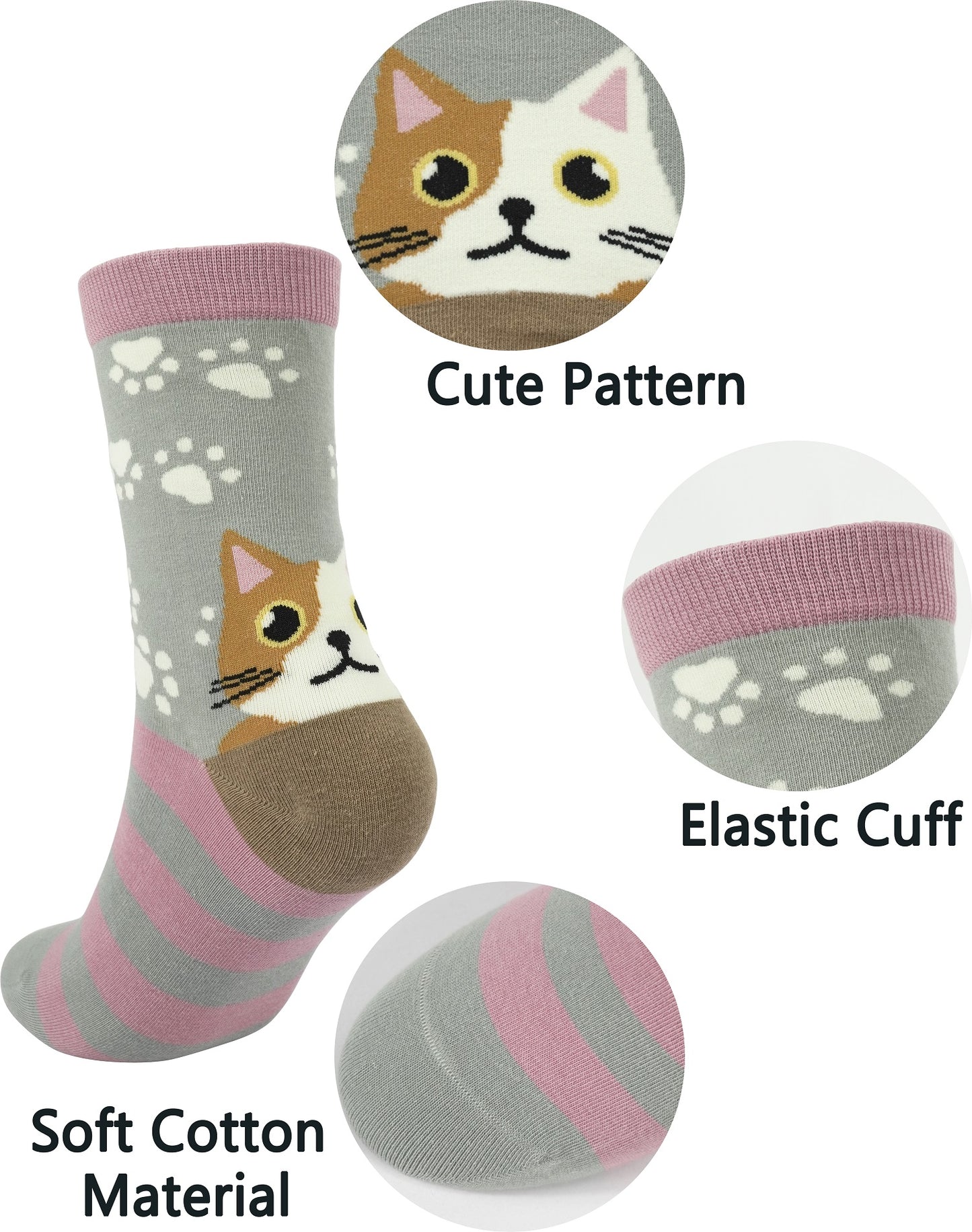 BenSorts Women's Cute Animal Crew Socks Cat Dog 6 Pairs Socks Christmas Gifts for Women Size 5-11